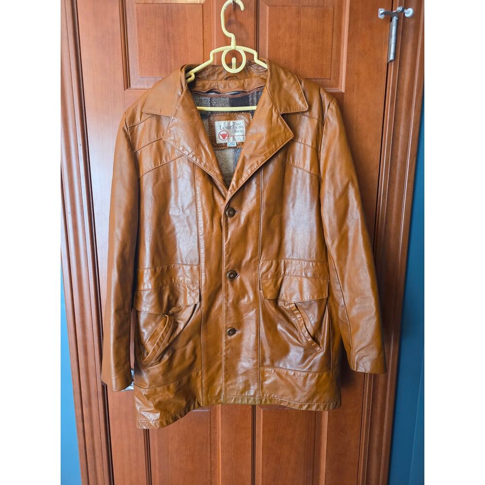 Sears The Leather Shop Vintage Mens Size 44 Long Jacket 3 Button 70s Zipout